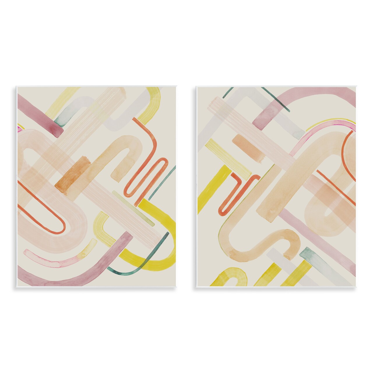 Stupell Industries Retro Neutral Patterns 2 pc Wall Plaque Art Set Design by Grace Popp